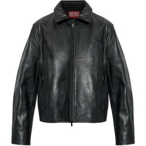 Diesel, Dames, Jassen, Zwart, Maat: 2XS Leer,