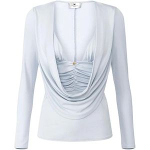 Elisabetta Franchi, Dames, Blouses & Shirts, Blauw, Maat: XS Jersey,
