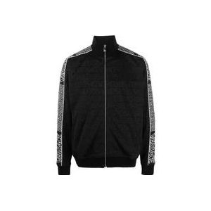 Versace Zwarte Sweaters met Allover Patroon en Signature Greca Details , Black , Heren , Maat: L