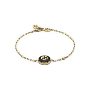 Gucci Interlocking armband in geel goud, onyx en diamant , Yellow , Dames , Maat: ONE Size