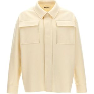 Jil Sander, Heren, Overhemden, Wit, Maat: M Wol,