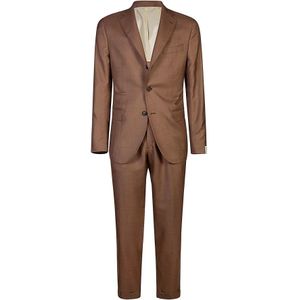 Eleventy, Heren, Pakken, Bruin, Maat: L Zijde,