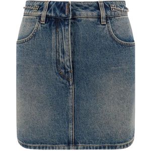 Givenchy - Denim Rok - Blauw - 100% Katoen - Knoop- en Ritssluiting