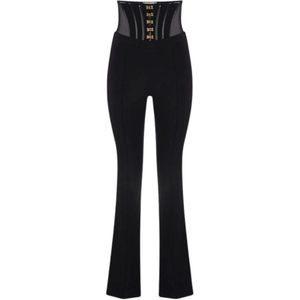 Elisabetta Franchi, Dames, Broeken, Zwart, Maat: S Leer,