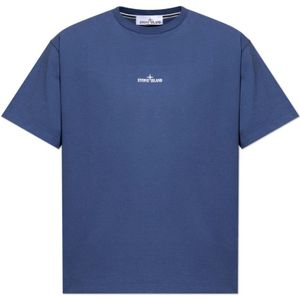 Stone Island - T-shirt - Blauw - Katoen - Bedrukt Logo