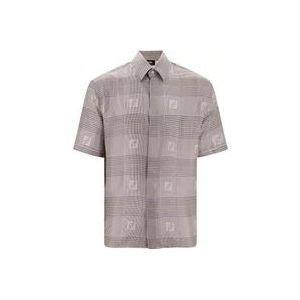 Fendi Zijden Korte Mouw Overhemden , Gray , Heren , Maat: XL