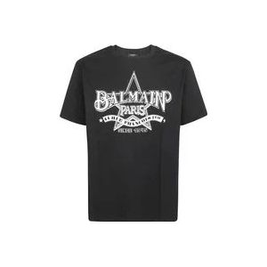 Balmain Sterrenprint T-shirt - Rechte pasvorm , Black , Heren , Maat: S