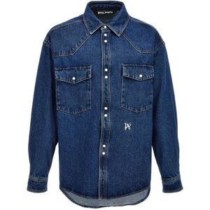 Palm Angels, Heren, Jassen, Blauw, Maat: S Katoen,