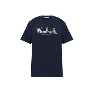 Woolrich T-shirt met logo , Blue , Heren , Maat: 2XL