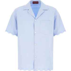 Gucci, Heren, Overhemden, Blauw, Maat: XS Katoen,