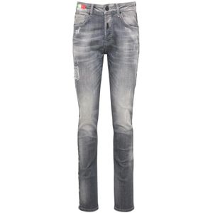 Carlo Colucci - Heren Distressed Logo Piping Skinny Jeans - Grijs