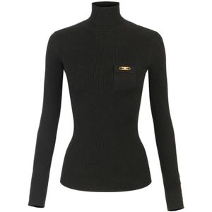 Elisabetta Franchi - Ribgebreide Trui Met Zak - Zwart - Dames