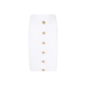 Balmain Wit Ribgebreid Potloodrokje , White , Dames , Maat: M