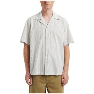 Norse Projects - Mads Poplin Stripe SS Ecru - Overhemd - Beige - Katoen