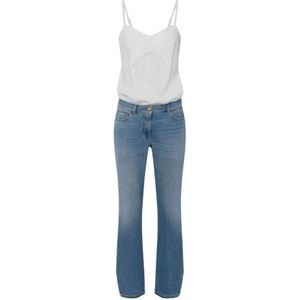 Elisabetta Franchi - Trompe-l'oeil Jumpsuit - Avorio - Light Blue - Crêpe - Denim