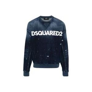 Dsquared2 Denim Logo Wit Sweatshirt , Blue , Heren , Maat: L