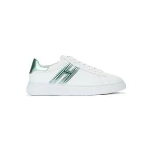 Hogan Witte leren sneakers met metallic groene details , White , Dames , Maat: 41 EU