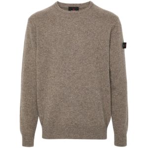 Peuterey Gebreide Taupe Sweater met Logopatch , Beige , Heren , Maat: L