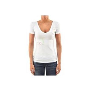 Dsquared2 Retro V-Hals Katoenen T-Shirt , White , Dames , Maat: XS