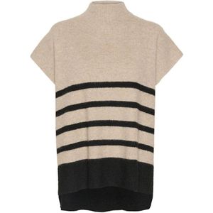 Cream - Coltrui - Beige - Hoge Hals - Korte Mouwen