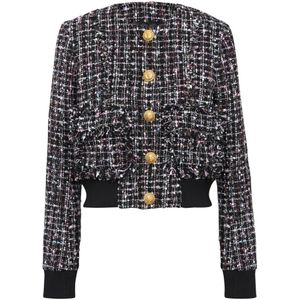 Balmain Tweed jasje met knopen , Black , Dames , Maat: L