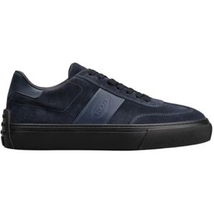 Tod's Blauwe Suède Sneakers met Leren Inzetstukken , Blue , Heren , Maat: 40 EU