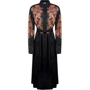 Twinsetvoor vrouwen. 252TP2045 Jacquard jurk zwart (40), Casual, Viscose, Lange mouwen