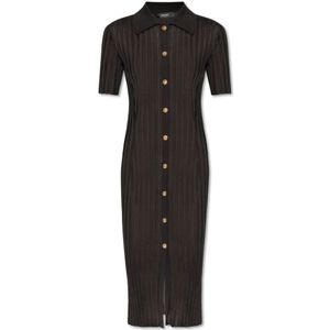 Versace - Gebreide Mini-jurk - Zwart - Viscose - Korte Mouwen - Diepe Split