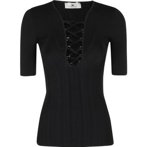 Elisabetta Franchi, Dames, Truien, Zwart, Maat: XS Viscose,
