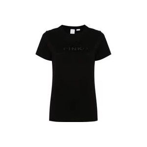 Pinko Zwarte Katoenen T-shirts en Polos , Black , Dames , Maat: XS