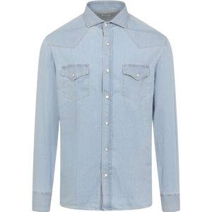 Brunello Cucinelli, Heren, Overhemden, Blauw, Maat: XL Katoen,