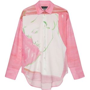 Msgm, Dames, Blouses & Shirts, Roze, Maat: XS Katoen,