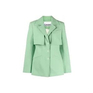 Ganni Katoenen blazer met spreidkraag , Green , Dames , Maat: XS