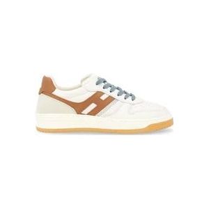 Hogan Witte leren sneakers met Cuoio-details , White , Heren , Maat: 41 1/2 EU