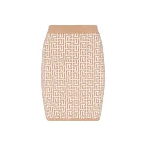 Balmain Monogram Gebreide Rok , Beige , Dames , Maat: XS