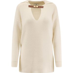 Elisabetta Franchi, Dames, Truien, Wit, Maat: L Wol,