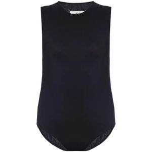 Maison Margiela - Bodysuit - Zwart - Synthetische Vezel - Mouwloos - Drukknoopsluiting