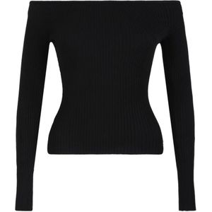 Courrèges - Zwarte Off-Shoulder Ribgebreide Top - Dames