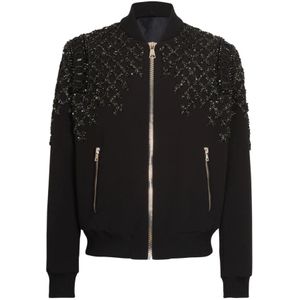 Balmain Geborduurde crepe bomberjack , Black , Heren , Maat: M