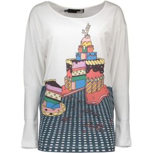 Love Moschino - Elegant White Boat Neck Logo Tee - Blousetop - Wit - Katoen-Elastaan