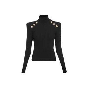 Balmain Gebreide trui met gouden knopen , Black , Dames , Maat: 2XS