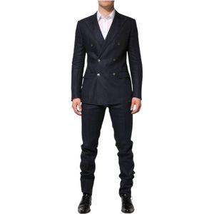 Dolce & Gabbana, Heren, Pakken, Blauw, Maat: M Linnen,