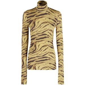 Ganni, Dames, Tops, Bruin, Maat: 2XS Jersey,