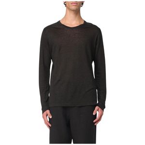 120% Lino, Heren, Tops, Zwart, Maat: L Linnen,