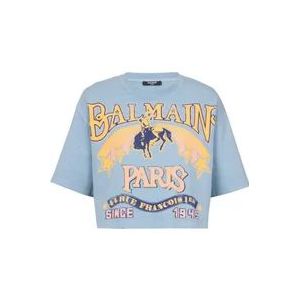 Balmain Westerse T-shirt , Blue , Dames , Maat: XS