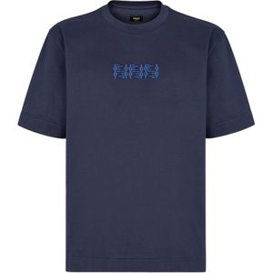 Fendi Blauw Crew-neck T-shirt met FF Labyrinth motief , Blue , Heren , Maat: L