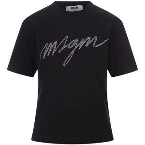 Msgm, Dames, Tops, Zwart, Maat: S Katoen,