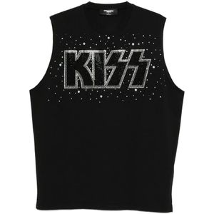 Dsquared2, Heren, Tops, Zwart, Maat: L