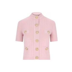 Balmain Roze Cardigan met Gouden Details , Pink , Dames , Maat: S