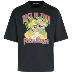 Palm Angels, Heren, Tops, Zwart, Maat: S Katoen,